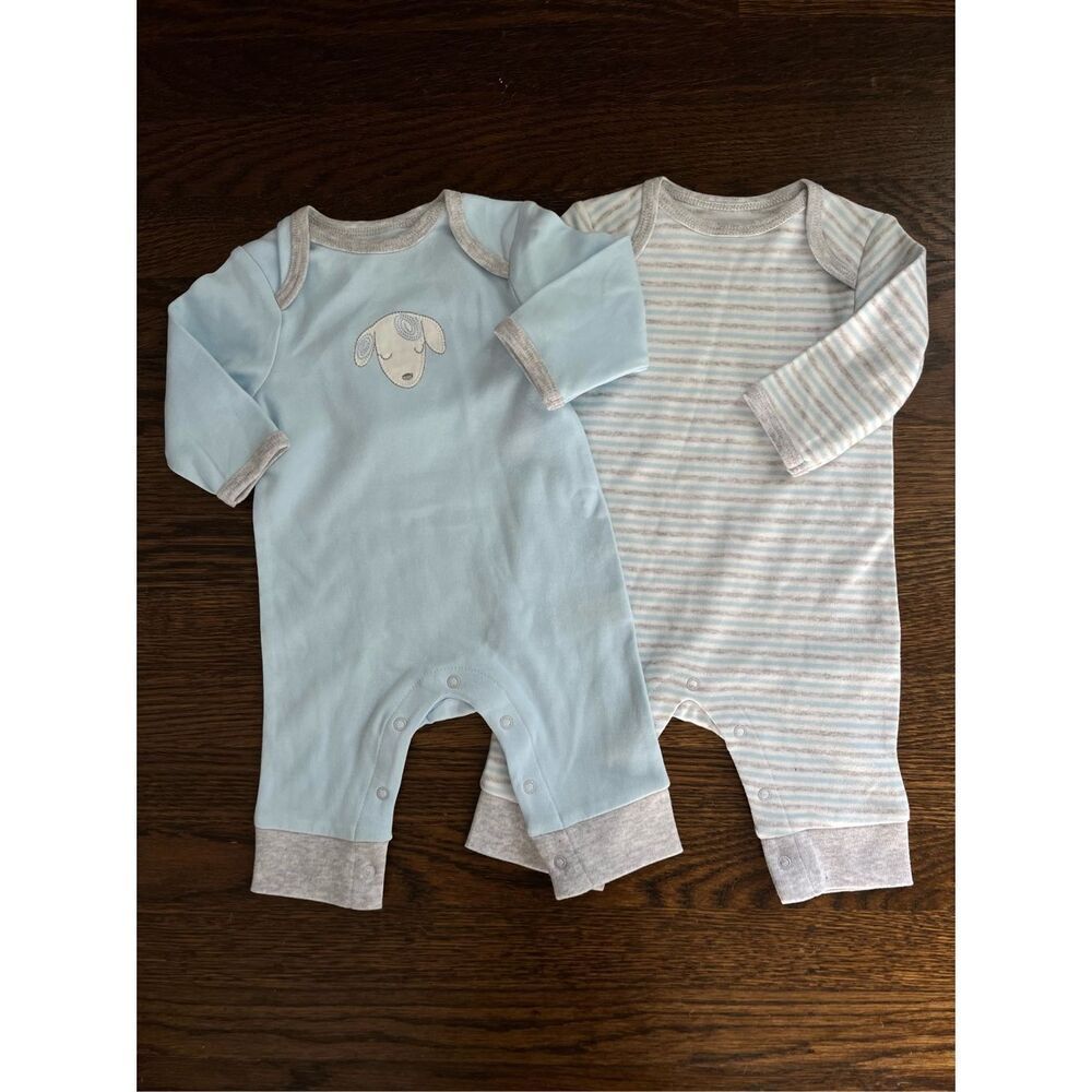 NEW Little Me Newborn Baby Blue Grey White Struped 1-piece Bundle Lot